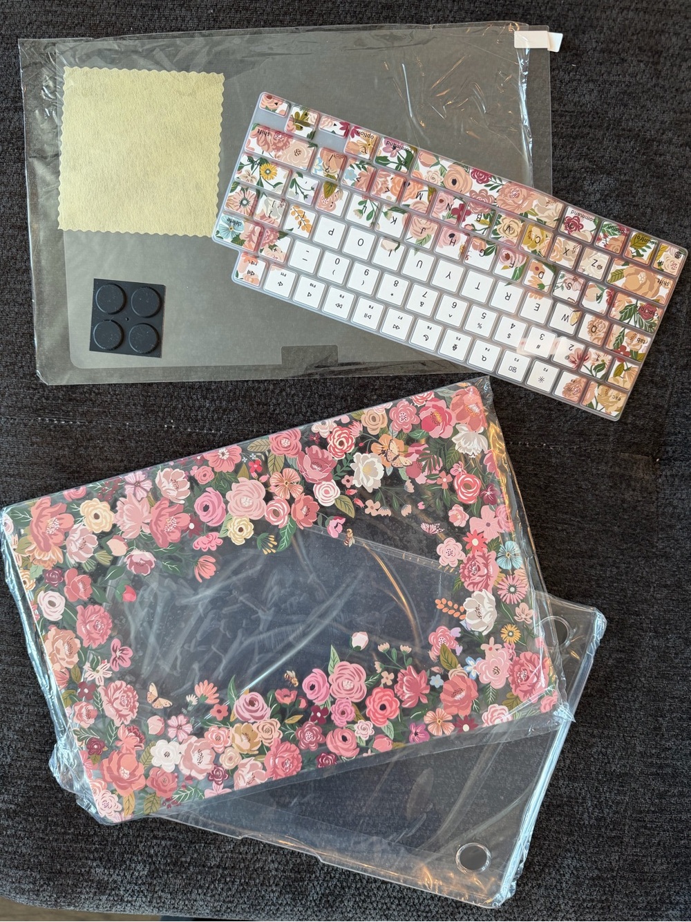 Floral MacBook Air Case & Matching Keyboard Skin - Pink Rose & Screen Protector